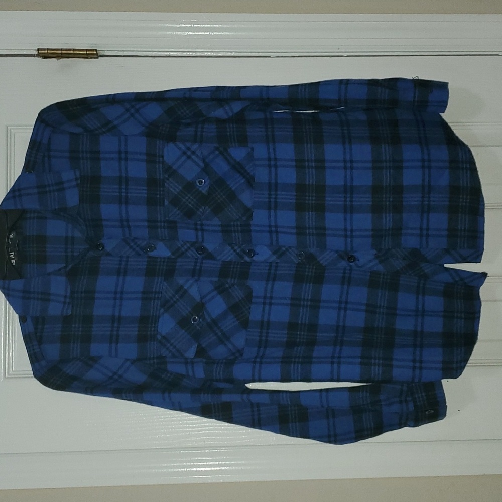 Allegra K Blue & Black plaid Button Down Shirt size S